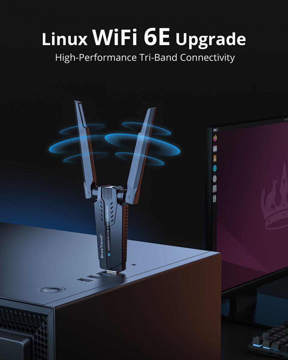 BrosTrend AXE5400 Tri-Band USB WiFi Adapter Linux for Ubuntu, Mint