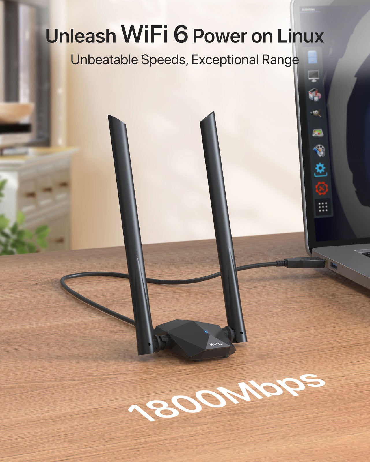 1800Mbps Linux Compatible WiFi 6 USB Adapter Boosts 1800Mbps WiFi Speeds and WiFi Range Better Than Other USB WiFi Adapters of Previous Standard