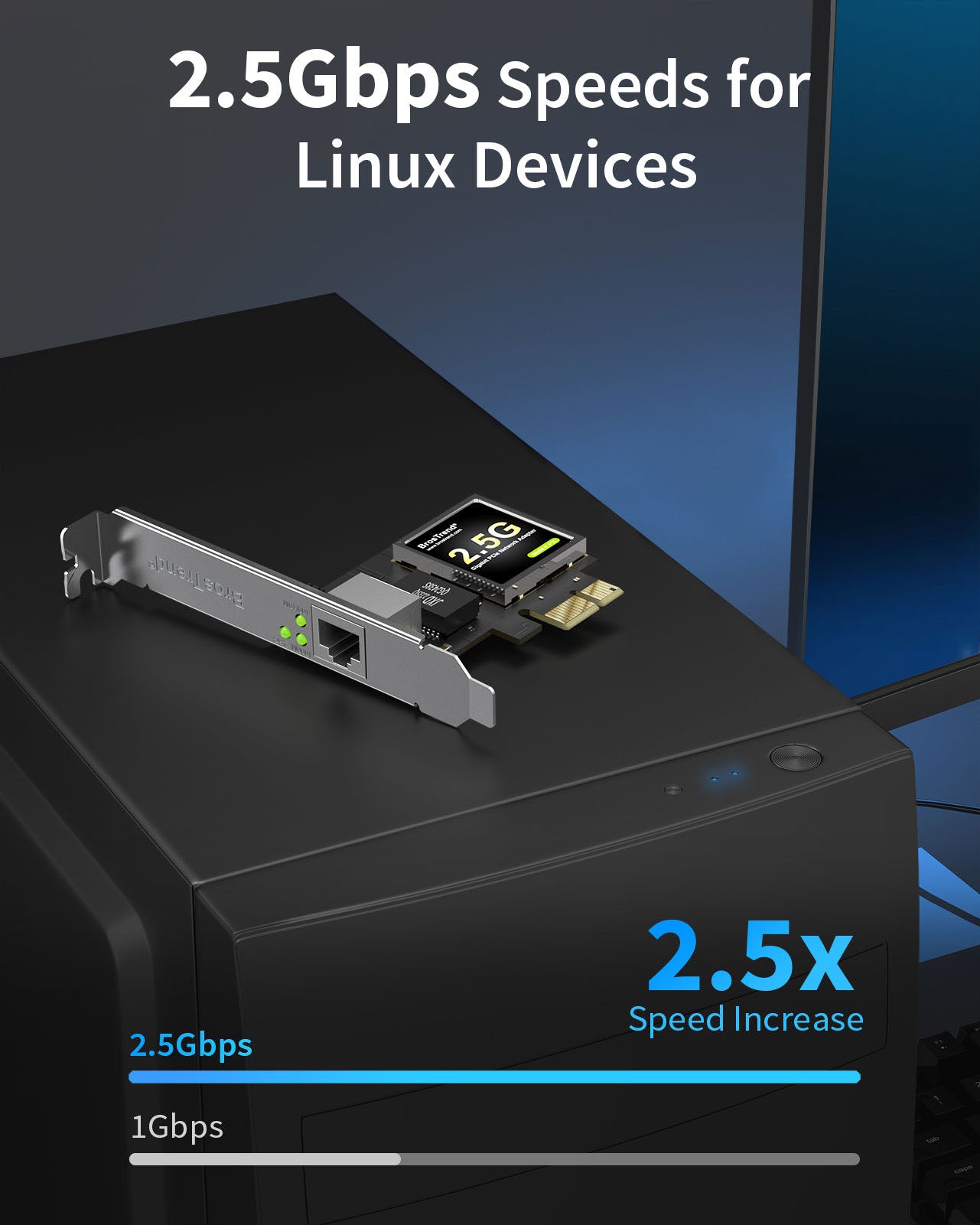 2.5GB Linux Compatible PCIe Network Card Delivers 2.5x Faster Speeds Than 1 Gigabit Card with 2.5GBase-T Tech Works with Linux Desktop PC Computer Server