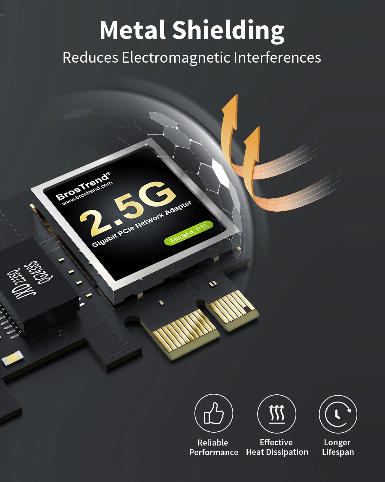 2.5GB PCIe Network Card with Metal Shielding Minimizes Electromagnetic Interference for a Solid Connection Supports QoS and Wake on LAN