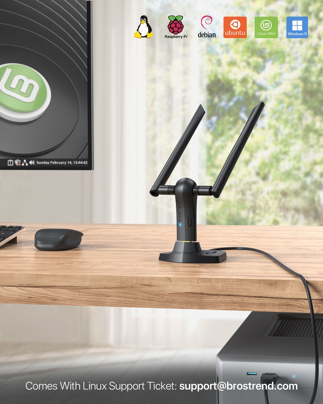 BrosTrend 1200Mbps Linux Compatible USB WiFi Adapter Works on a Linux Laptop PC and Delivers Dual Band AC1200 WiFi and Better WiFi Signals Through Long Range