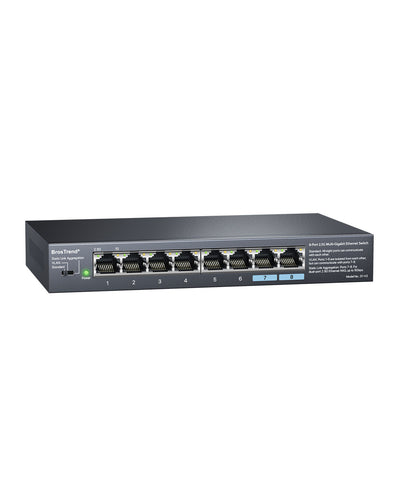BrosTrend 8-Port 2.5G Ethernet Switch Delivers 2.5Gbps Speed at All Eight Ports Plug-and-Play Unmanaged Switch Supports Standard Mode Static Link Aggregation Mode and VLAN Mode