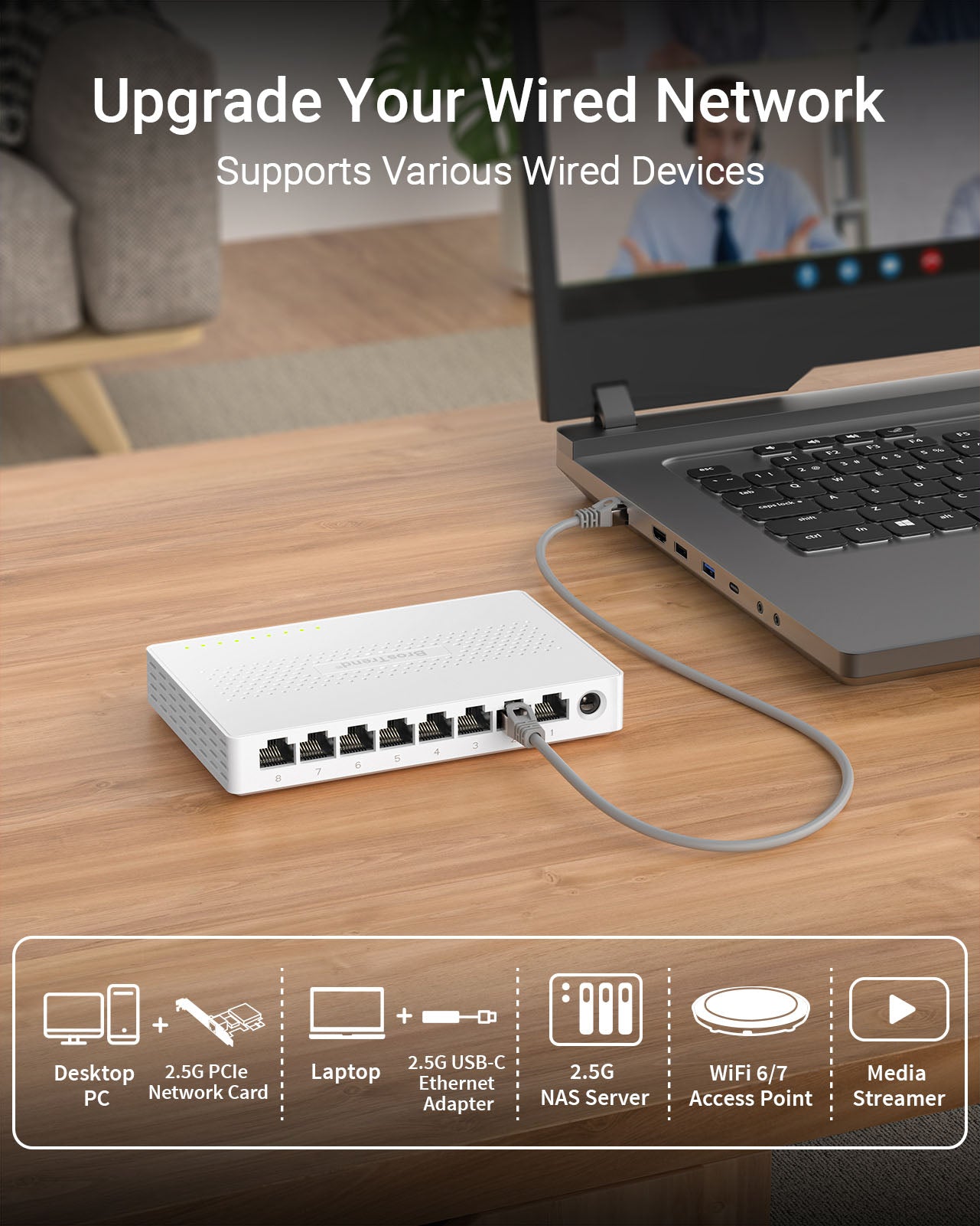 Computer Networking Switch BrosTrend 8 Port 2.5GB Ethernet Switch, Cost-Effective Network Upgrade ...