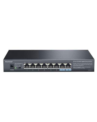 BrosTrend 8-port 2.5G Ethernet Switch Delivers 2.5Gbps Speed at All Eight Ports up to 250% Speed of a Traditional Gigabit Network Switch Plug-and-Play Supports Static Link Aggregation Mode and VLAN Mode