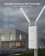 Charger l&#39;image dans la galerie, BrosTrend AC1200 Outdoor WiFi Extender Operating in Heavy Rain Featuring IP65-rated Waterproof and Dustproof Housing Equipped with 6kV Lightning Protection and 8kV ESD Protection to Ensure Reliable Performance in Challenging Weather Conditions