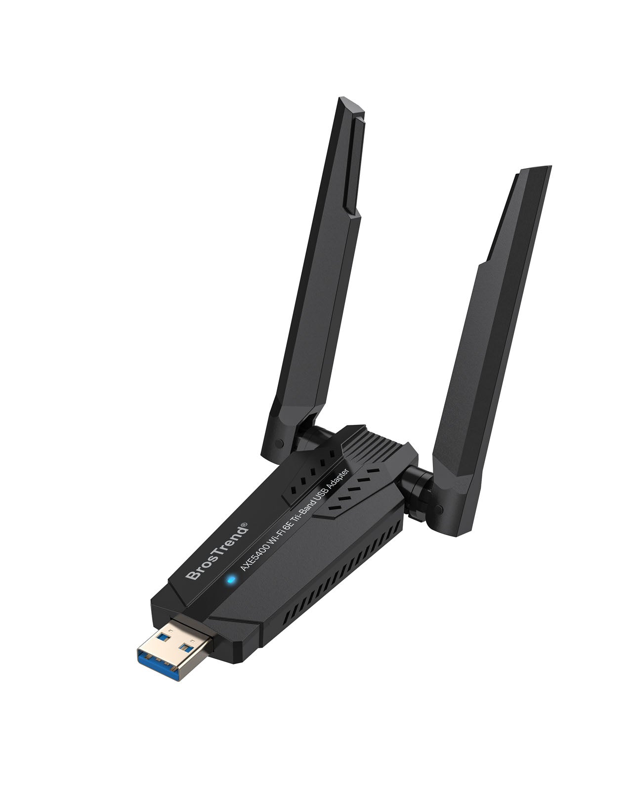 BrosTrend AXE5400 Linux Compatible WiFi 6E USB Adapter with Dual External Antennas Supports Tri-Band Wireless Connection and Delivers up to 2402 Mbps on 6 GHz and 5 GHz Plus 574 Mbps on 2.4 GHz Works with Debian-Based Operating Systems and Windows 11 10 OFDMA MU MIMO Beamforming WPA3
