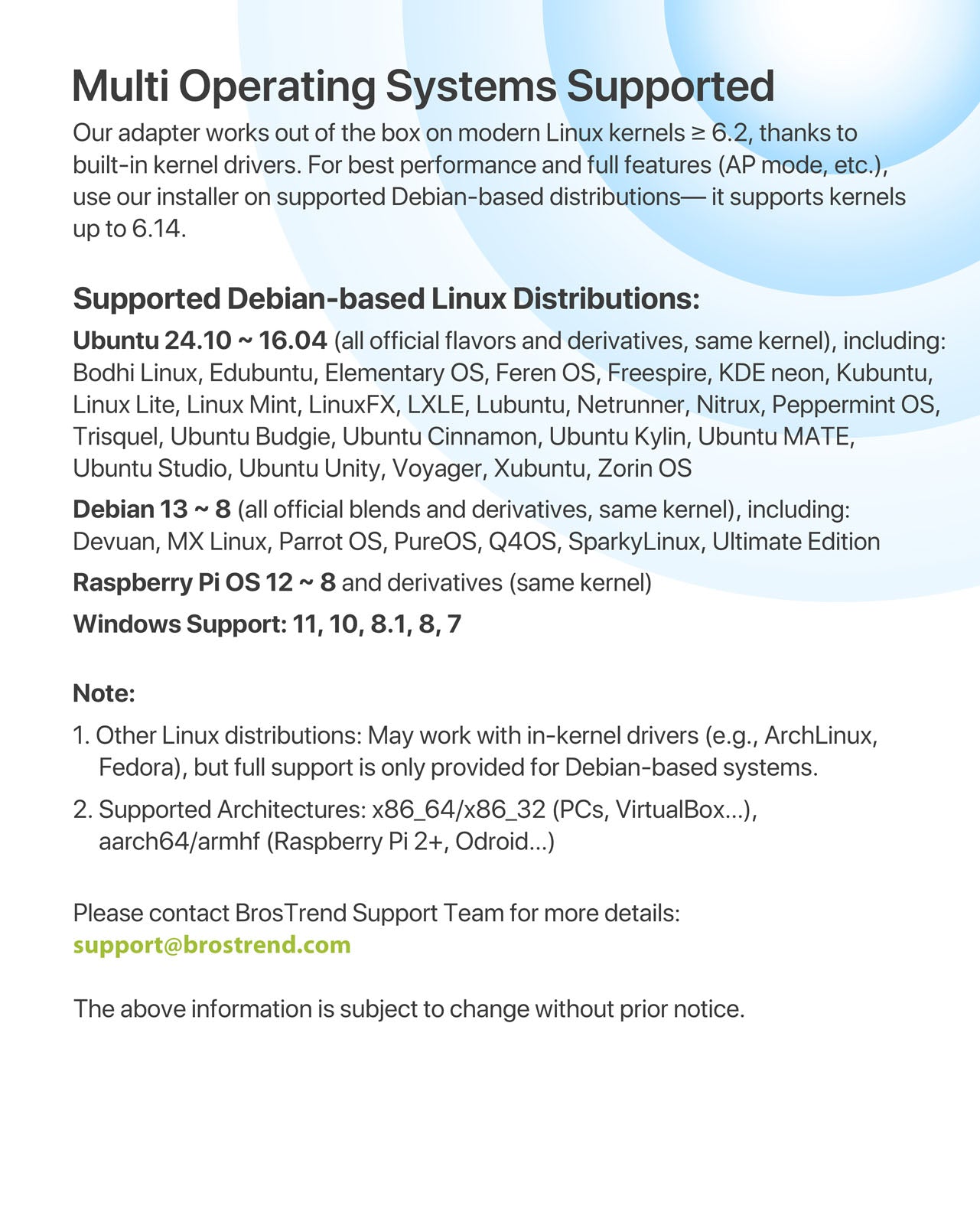 BrosTrend Linux Compatible USB WiFi Adapter Supports Multiple Linux Operating Systems