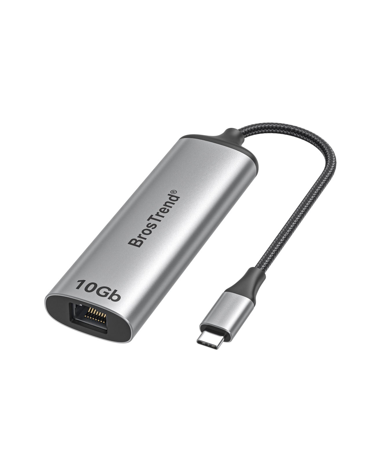 BrosTrend USB-C to Ethernet Adapter with 10 Gbps Ethernet Port Integrated Braided Cable and Aluminum Housing Designed to Add High Speed 10GbE Wired Network Connectivity to Laptops Desktop PCs MacBooks and Other Devices with a USB-C Port