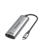 Load image into Gallery viewer, BrosTrend USB-C to Ethernet Adapter with 10 Gbps Ethernet Port Integrated Braided Cable and Aluminum Housing Designed to Add High Speed 10GbE Wired Network Connectivity to Laptops Desktop PCs MacBooks and Other Devices with a USB-C Port