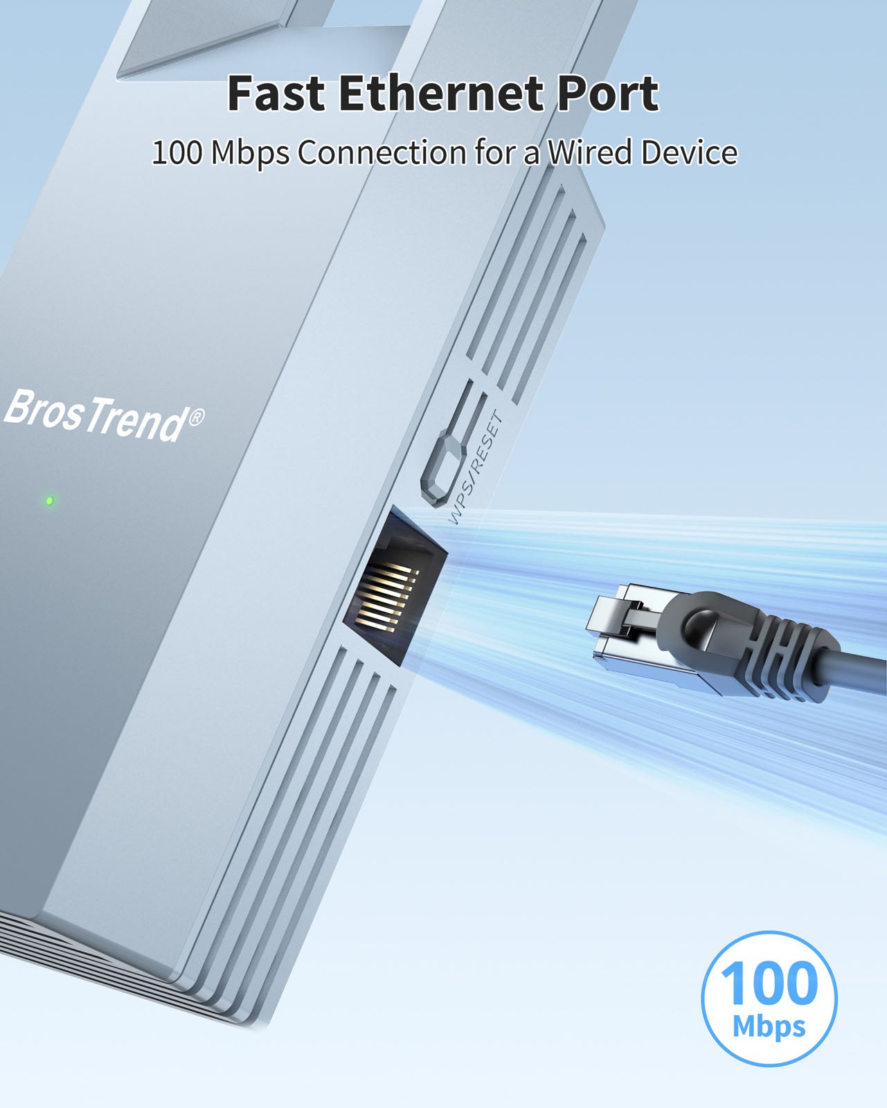 BrosTrend WiFi to Ethernet Adapter Wireless Bridge with RJ45 Fast Ethernet Port 100 Mbps Wired Connection Provides Stable Internet for Printer PC TV and Other Ethernet Devices