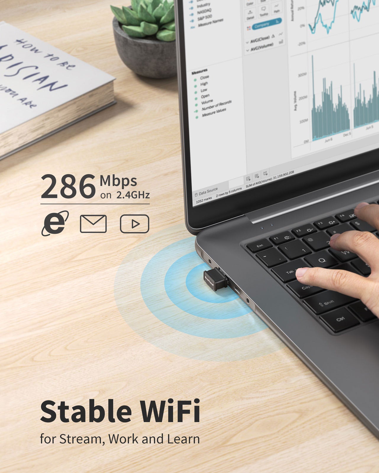 Nano WiFi 6 USB Adapter Delivers Up to 286 Mbps Connection on 2.4GHz Wireless Band Fast for Surfing Working and Streaming