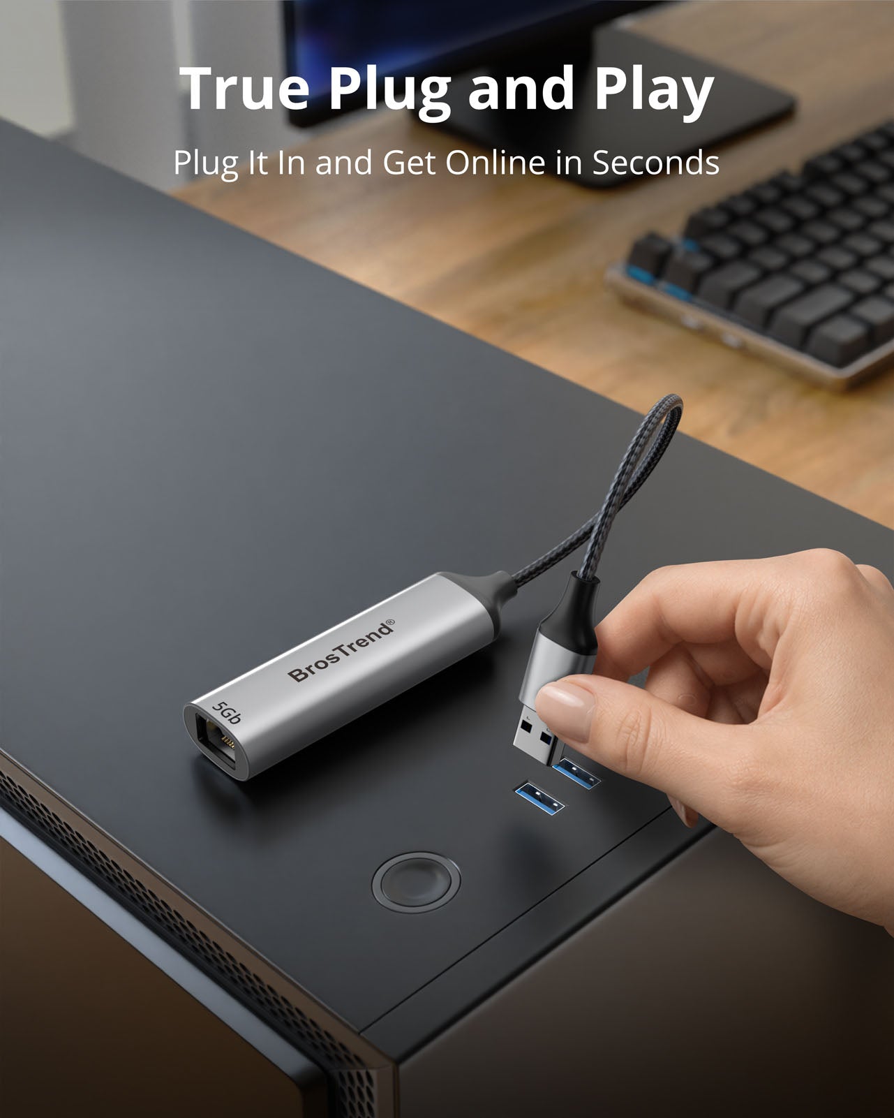 USB-A To 5 Gbps Ethernet Adapter With Plug And Play Setup For Quick Wired Network Connection Simply Connect The Adapter To A USB-A Port And Ethernet Cable To Get Online Instantly Compatible With Laptops Desktop PCs Mini PCs And Workstations