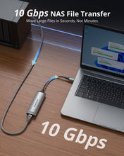 Load image into Gallery viewer, USB-C to Ethernet Adapter Connects a Laptop to NAS Storage through a High-Speed Wired Network Providing up to 10 Gbps Ethernet Connectivity for Faster NAS Access Large File Transfers Backups and Other Data Intensive Local Network Tasks