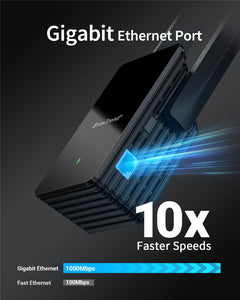 WiFi to Ethernet Adapter Comes with Gigabit RJ45 Ethernet Port 10 Times Faster Than 100Mbps LAN Port Up to 1000 Mbps Connection Speeds