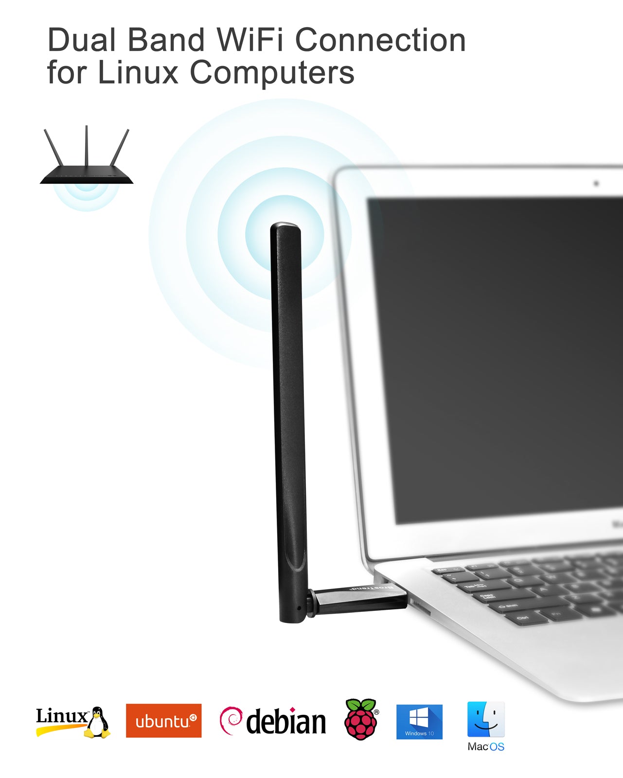 BrosTrend 650Mbps Linux WiFi Dongle Wireless Adapter For UK Market