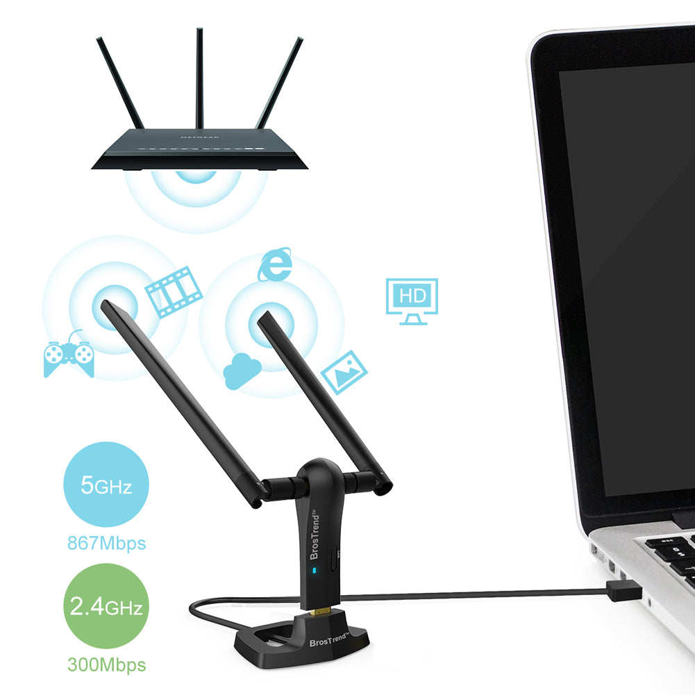Adattatore WiFi USB BrosTrend 1200Mbps - Dual Band, 2 Antenne 5dBi - Per PC, Laptop - Foto 8
