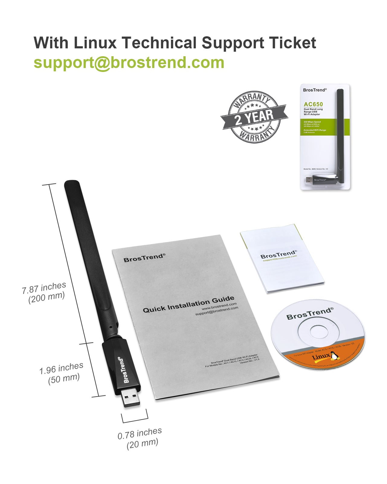 BrosTrend 650Mbps Linux USB Clé WiFi Adaptateurs de réseau