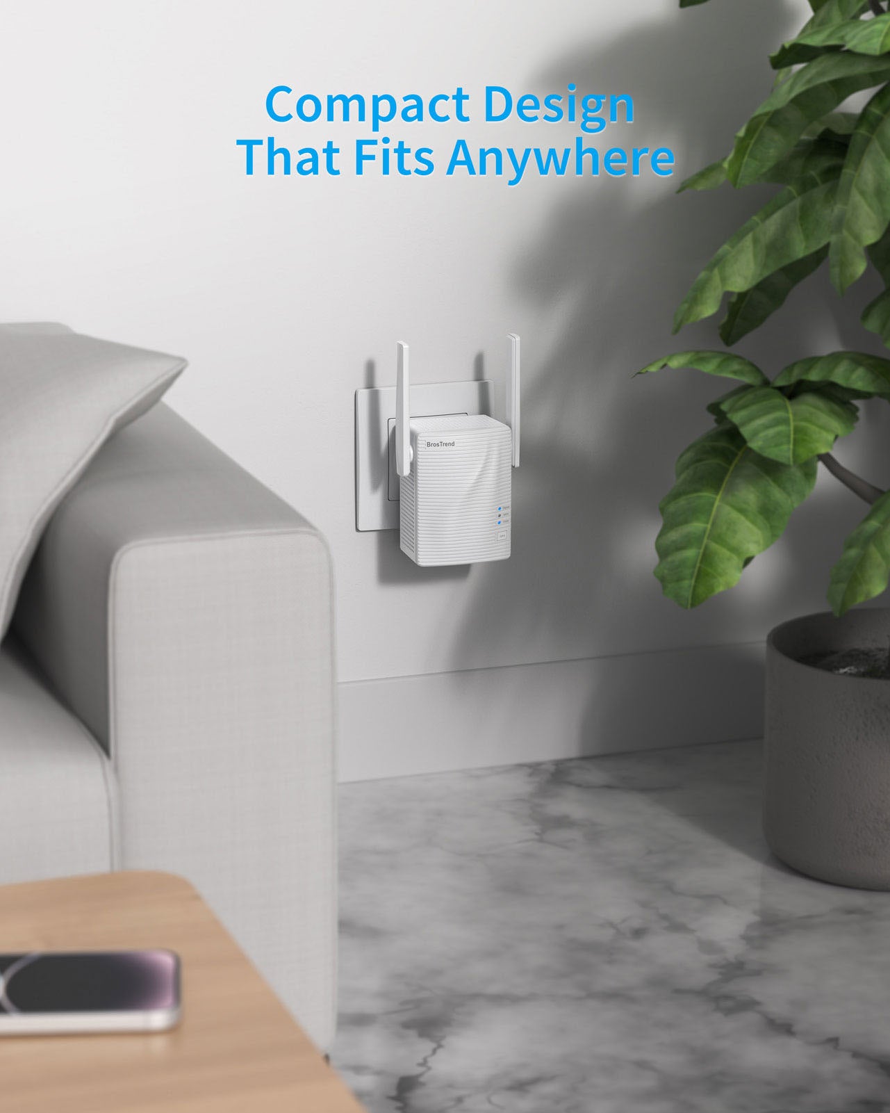 BrosTrend 1200Mbps WiFi Booster Blends into Your Home Décor with Compact Design