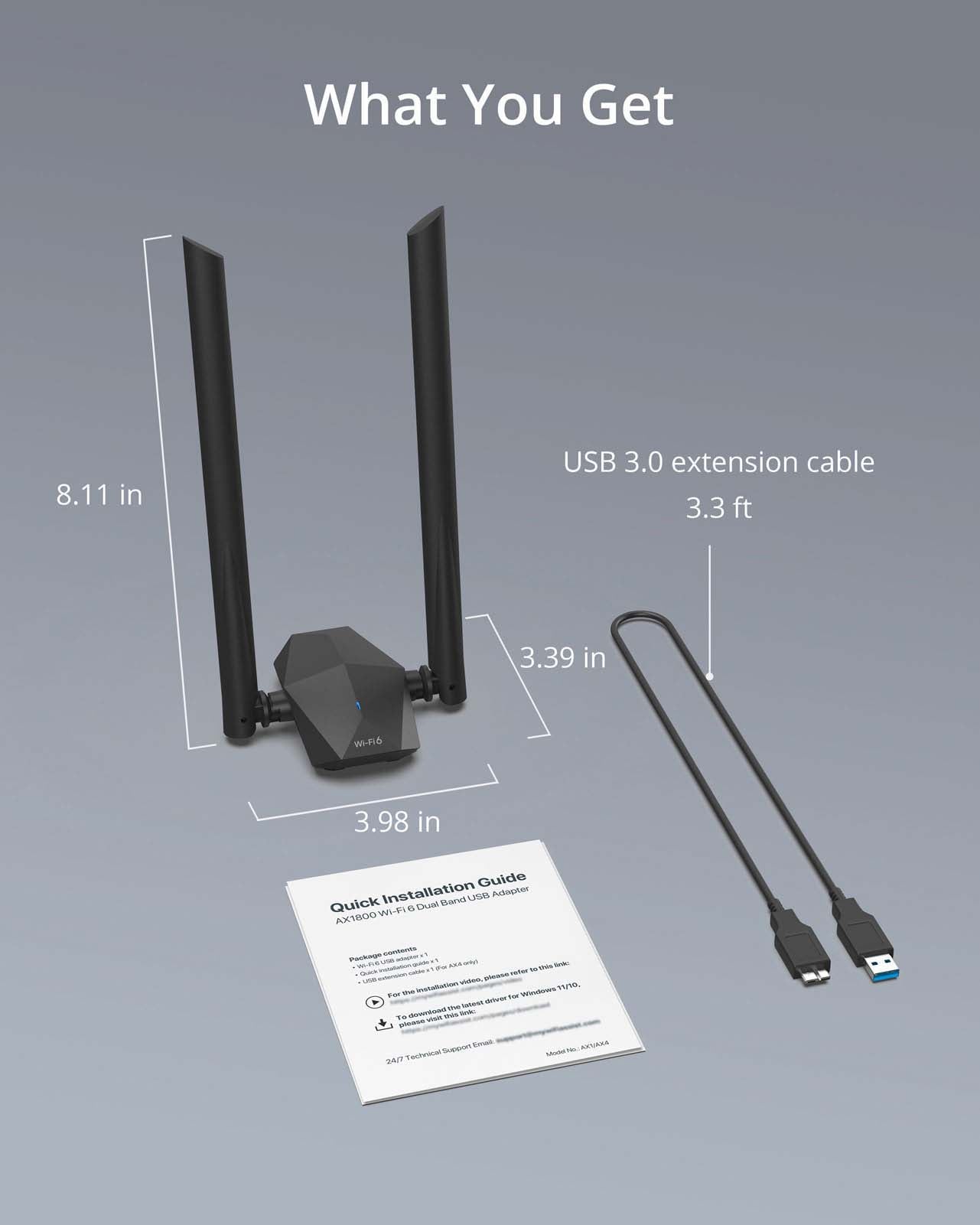 WiFi 6 USB Wireless Adapter, AX1800 USB 3.0 USB C, 2.4 + 5GHz Dual