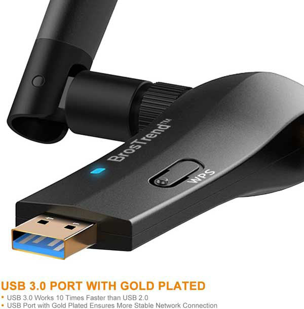 ac1200 wifi adapter with gold plated usb 3.0 port, works 10 times faster than usb 2.0.
